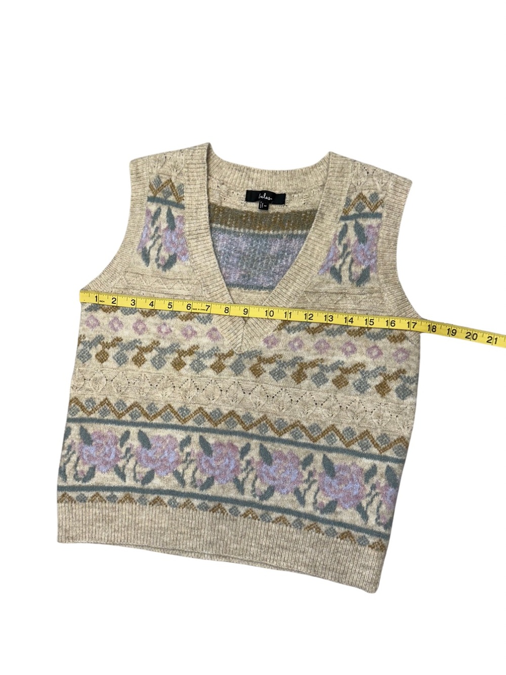 Lulus Floral Fair Isle Sweater Vest Women M Cream Cottagecore Boho Soft Knit - Picture 8 of 10